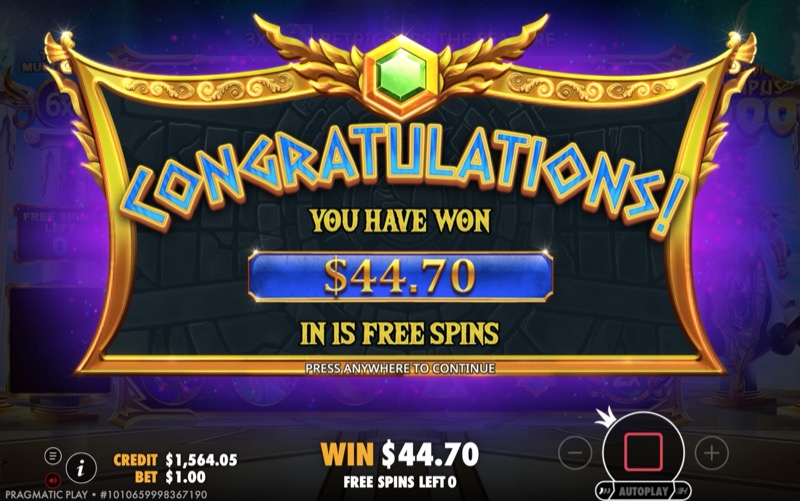 Gates of Olympus 1000 — free spins total win