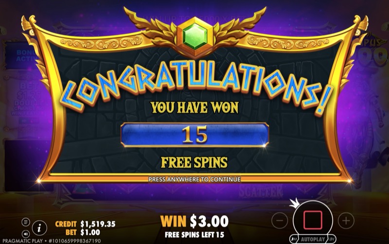 Gates of Olympus 1000 — free spins triggered