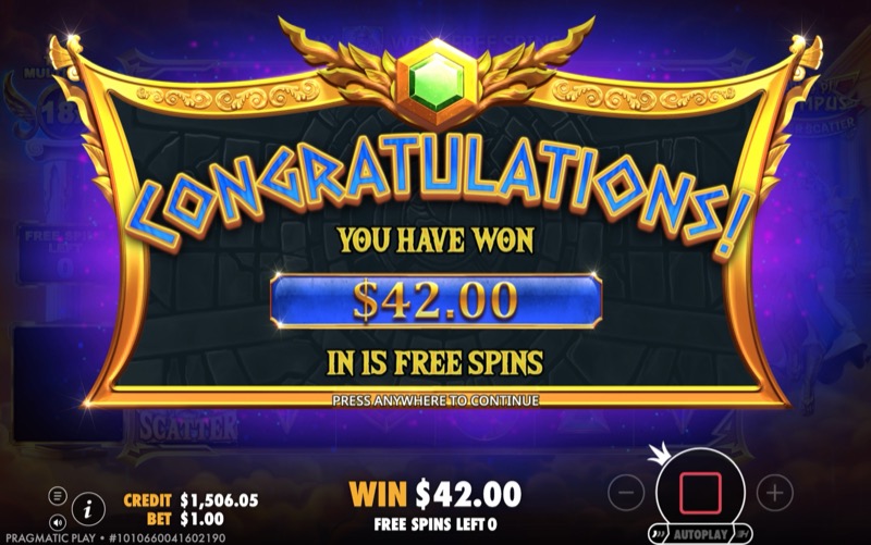 Gates of Olympus Super Scatter — free spins total win