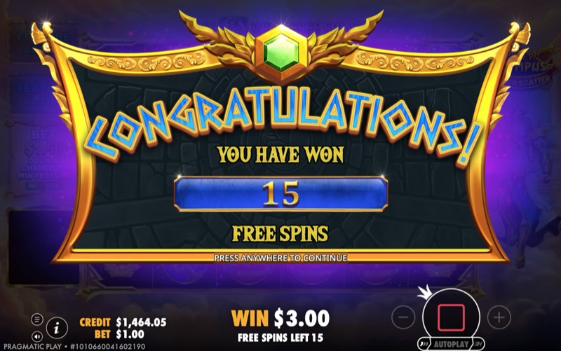 Gates of Olympus Super Scatter — free spins triggered