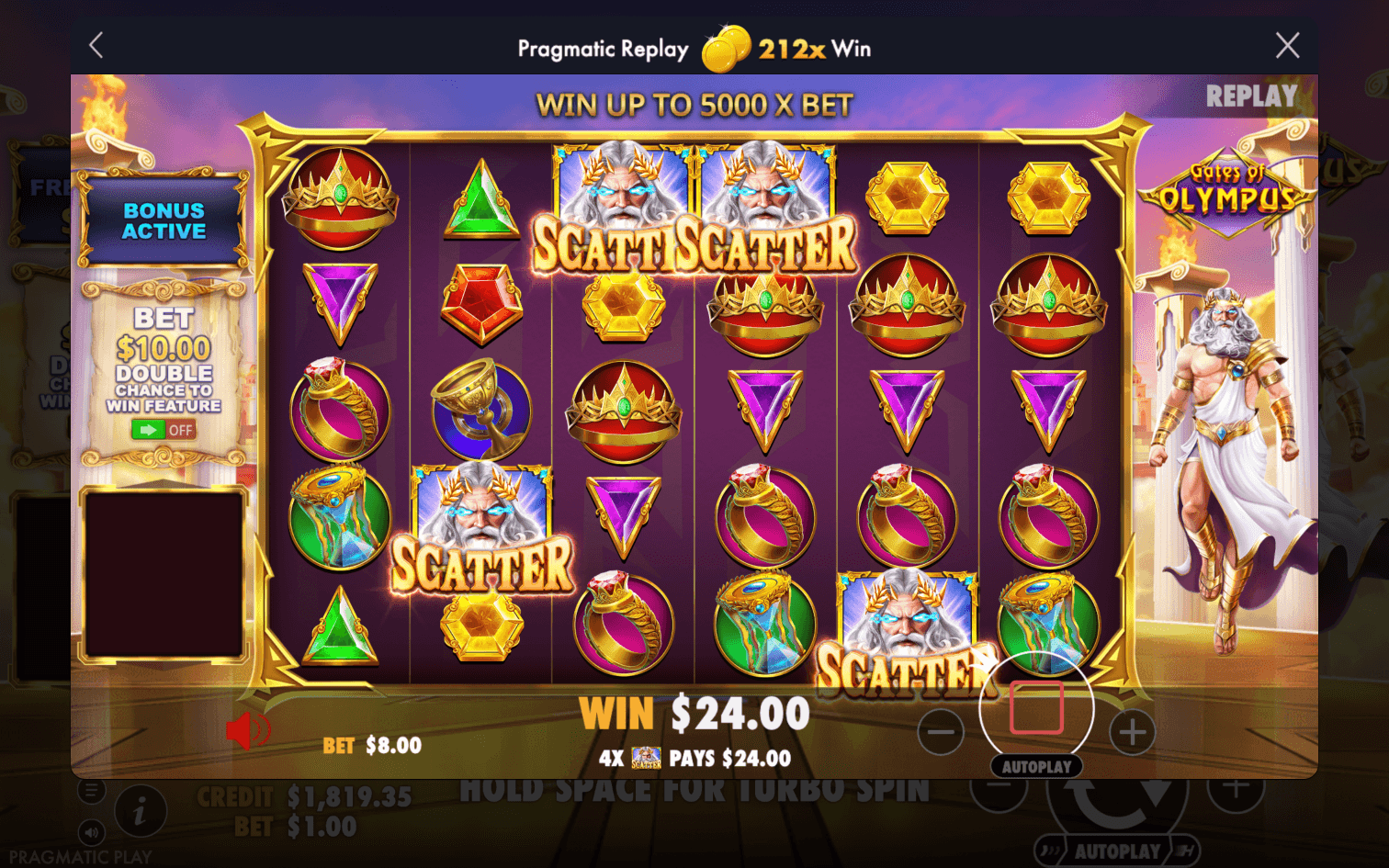 Gates of Olympus — free spins triggered