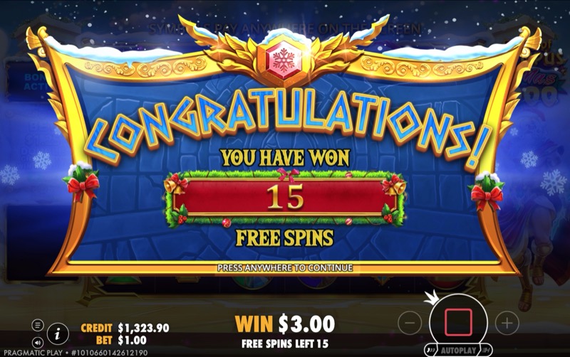 Gates of Olympus Xmas 1000 — free spins triggered
